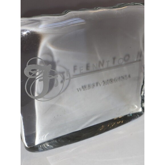 Fenton West Virginia Art Clear Glass Paperweight 4 1/2" x 4 1/4" x 7/8" Sign - Picture 2 of 6
